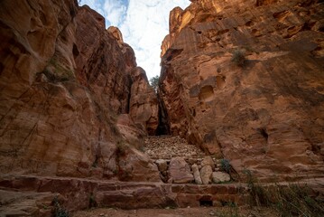 Low-angle view of beautiful mountains in Petra, Jordan