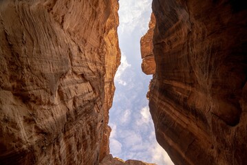 Low-angle view of beautiful mountains in Petra, Jordan