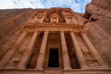 Low-angle view of ancient buildings in Jordan, Petra