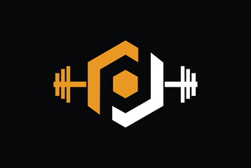 initial P, J, PJ OR JP fitness gym logo design template - vector