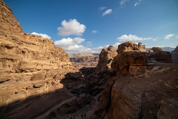Fototapeta premium Aerial view of beautiful mountains in Petra, Jordan