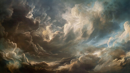 Dark Renaissance Painting: Stormy Cloud Sky Scene
 - obrazy, fototapety, plakaty