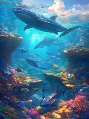 Enchanting Underwater Realm A Fantastical Seascape of Vibrant Marine Life and Mysterious Alliances