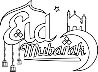 Eid Mubarak Typography Outline 