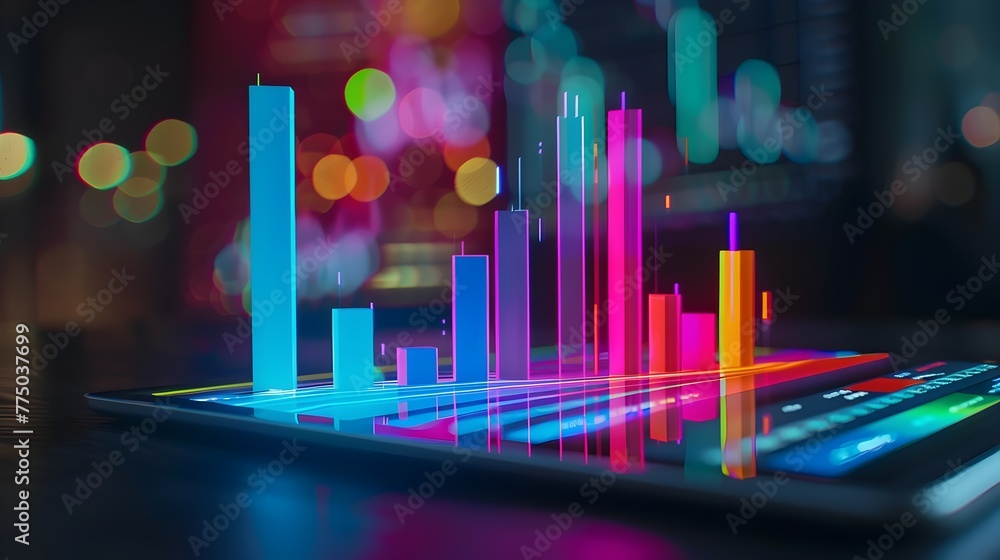 Aufkleber vibrant 3d bar graph illuminating digital tablet with analytical data visualization