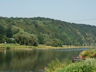 Beautiful scenery of Weser river with mountain in bad karlshafen town, Germany