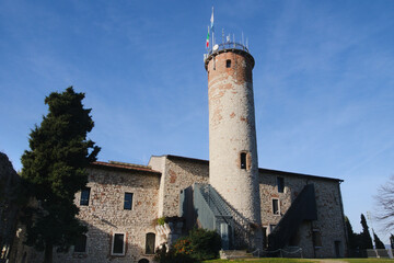 Fototapeta na wymiar Mirabella tower of the Castle of Brescia, Lombardy, Italy