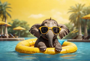 Foto op Aluminium Funny elephant in sunglasses swimming in swimming pool. Summer vacation concept © Юлия Васильева