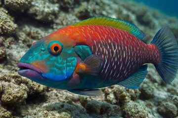 Fototapeta premium Close-up of a colorful tropical fish in the Red Sea.