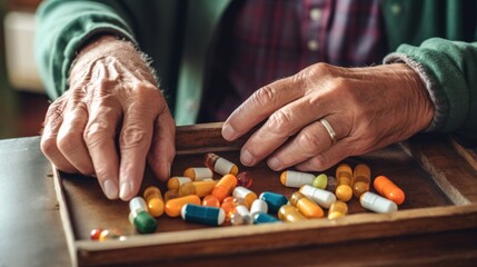 Elderly Person Sorting Medications - obrazy, fototapety, plakaty
