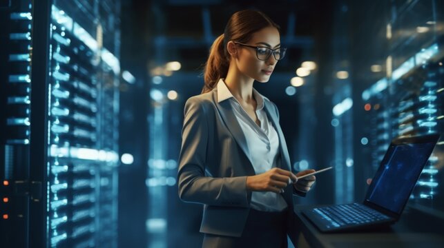 A Woman Working in Data Center