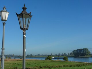 Beautiful view of the street lamps near the Rhine river in Lower Rhine region, Germany