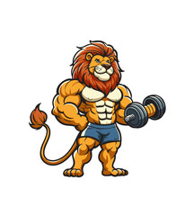 Shredded lion bodybuilder flexing muscles sports logo mascot	