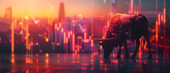 Rising Stock Prices in Bull Market: Indicating Potential Investment Return and Profit. Concept Stock Market Analysis, Investment Strategies, Financial Planning, Risk Management, Market Trends - obrazy, fototapety, plakaty
