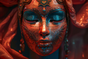 Create an AI image of a mask crafted from shimmering silk, symbolizing grace and sophistication