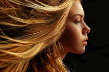 Naklejka premium beautiful woman with long golden hair in motion studio shot