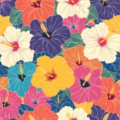Vibrant Hibiscus Bloom A Radiant Summer Flower in Full Display - obrazy, fototapety, plakaty