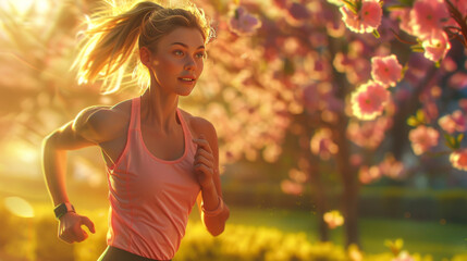 Woman running in thes summer