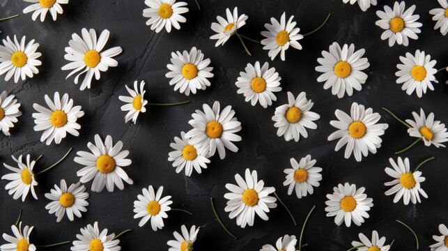 a black background with white daisies