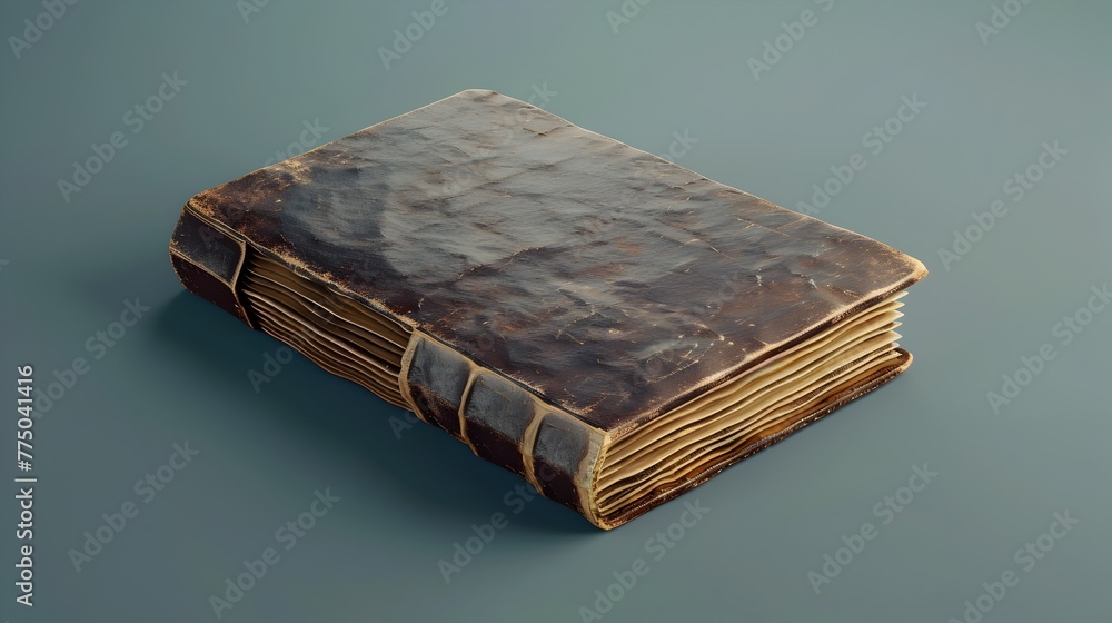 Poster aged and weathered 3d clay rendering of a visually textured book,symbolizing the joy and wisdom of r