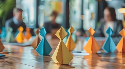 Origami Figures Representing Collaborative Teamwork in Boardroom Setting