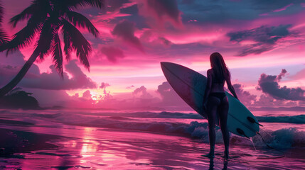 Surfing woman on a surfboard