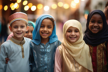 Muslim children in traditional clothes during the festival