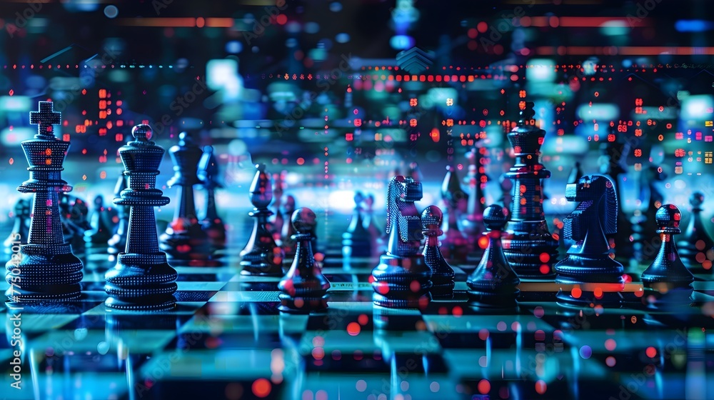 Poster dynamic digital chess of strategic trading algorithms in the virtual financial landscape