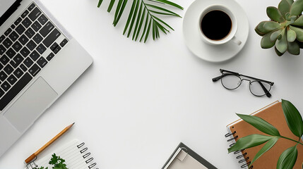 Un bureau de travail avec décoration, café