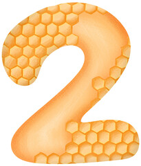 The number 2 has a yellow-orange honeycomb
