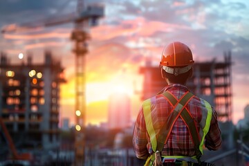 Fototapeta premium Construction worker back view.