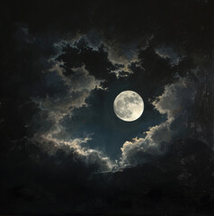 small, full moon, dark sky