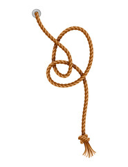 Knotted ropes with tassels and holes. Knot cord curve, rope sailor marine. Curtain tassels, realistic rope elements. Isolated marine twisted loops. illlustration