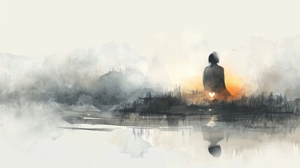 Fototapeta premium Contemplative Figure at Sunrise, Symbol of Renewal and Faith