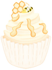 Cream cupcakes decorated with flowers and bees