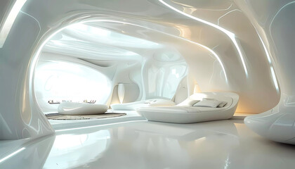 Fototapeta na wymiar Futuristic room in white color. Generative ai design.