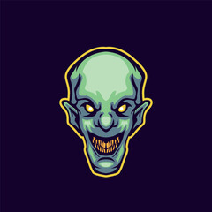 Green character zombie head mascot logo