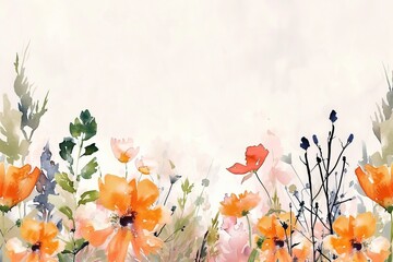 Obraz na płótnie Canvas Pastel Garden Botanical Bliss: Watercolor Wildflower Border 
