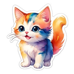 Cute little cat sticker. No background. Watercolor style.