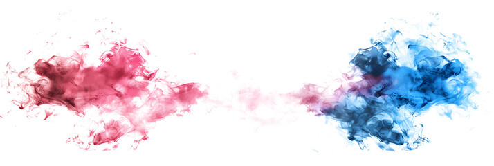 Pink and blue watercolor paint blend on transparent background.