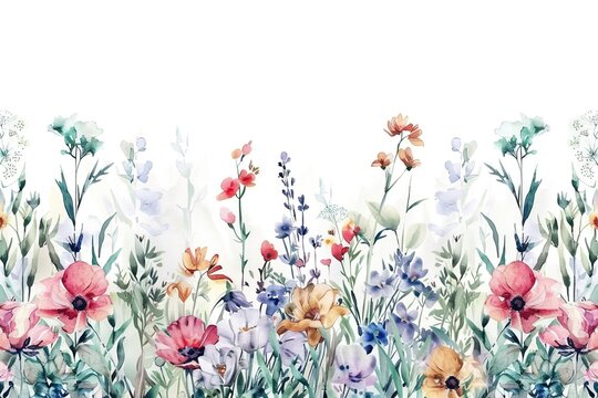 Pastel Garden Botanical Bliss: Watercolor Wildflower Border	
