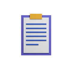 3D Illustration table clipboard with document