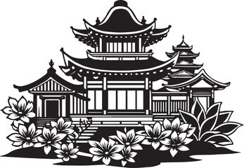 Japanese architecture. Hand drawn vector illustration	