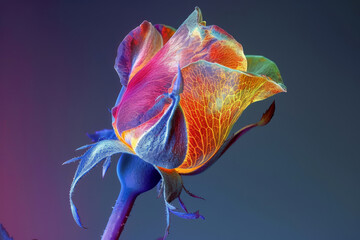 Thermography of a rosebud on a blue background. Close-up. - obrazy, fototapety, plakaty