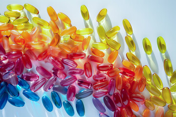 Colorful Soft Gel Capsules Array with Light Reflections