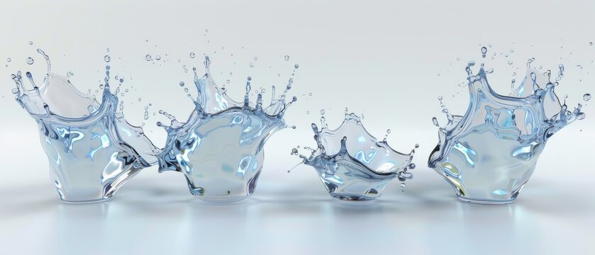 Set of abstract 3D liquid splashes made from clear water