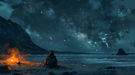 a man about 30 years old was sitting on the beach. AI generative