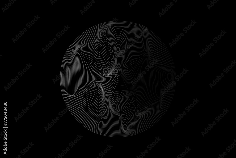 Poster abstract flowing wave surface of circle lines ring on white background