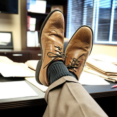 Business man with feet up on desk relaxing