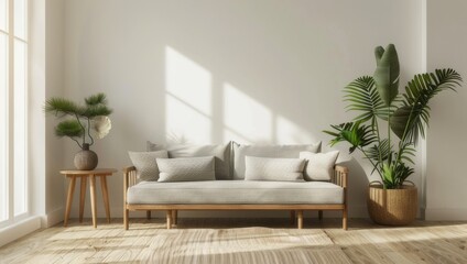 A simple and elegant living room with wooden floor